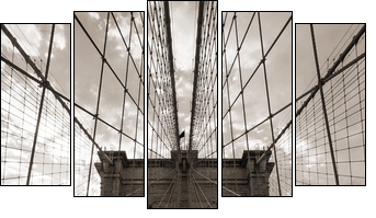 Brooklyn Bridge in New York City. Sepia tone. - Five-piece canvas print, Pentaptych