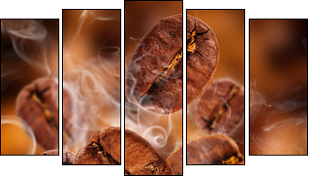 Flying coffee beans in smoke - Five-piece canvas print, Pentaptych