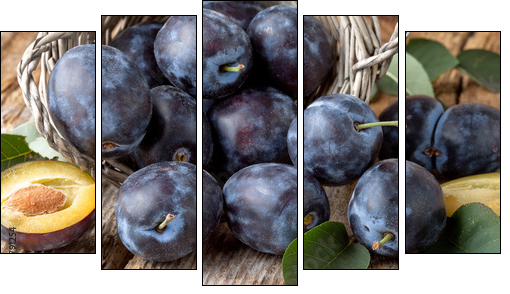 group of fresh plums on wood  background - Five-piece canvas print, Pentaptych