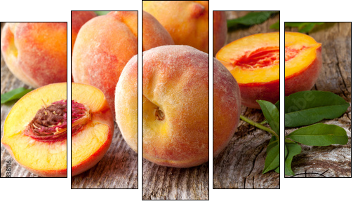 fresh peaches on wood  background - Five-piece canvas print, Pentaptych