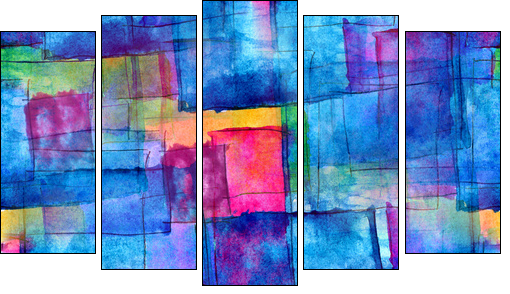 seamless blue cubism abstract art texture watercolor wallpaper b - Five-piece canvas print, Pentaptych