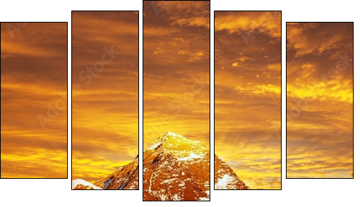 Evening colored view of Everest from Kala Patthar - Five-piece canvas print, Pentaptych