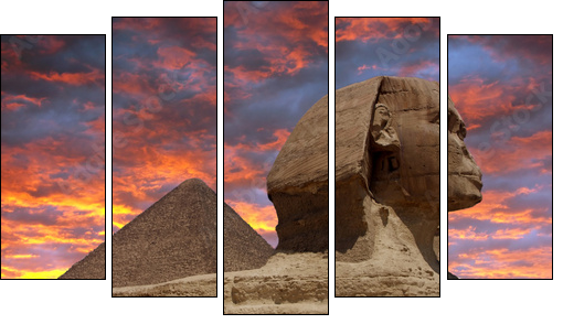 Pyramid and Sphinx at Giza, Cairo - Five-piece canvas print, Pentaptych