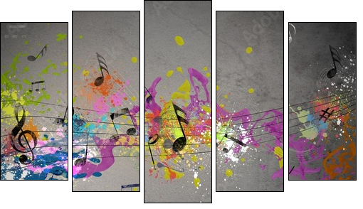 Musical grunge background - Five-piece canvas print, Pentaptych