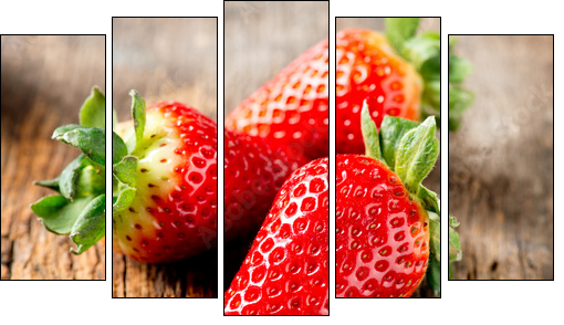 Strawberry over Wooden Background. Strawberries close-up - Five-piece canvas print, Pentaptych