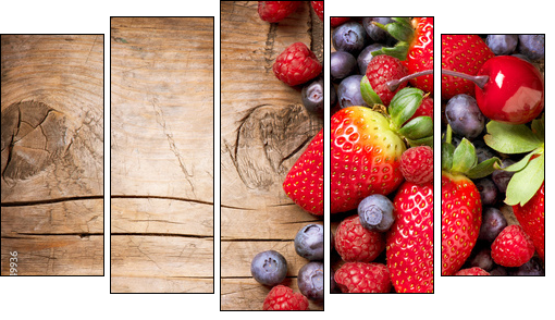 Berries on Wooden Background. Organic Berry over Wood - Five-piece canvas print, Pentaptych
