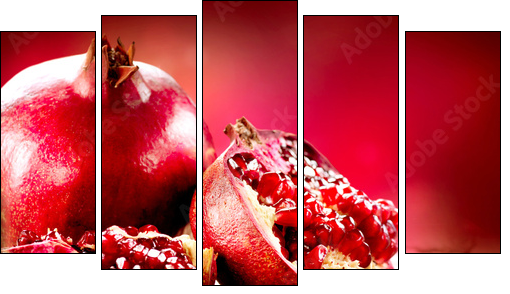 Pomegranates over Red Background. Organic Bio fruits - Five-piece canvas print, Pentaptych