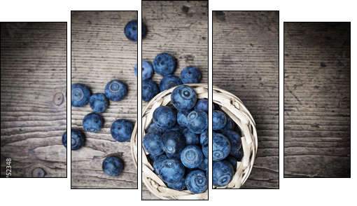 fresh blueberries on an old table - still life - Five-piece canvas print, Pentaptych