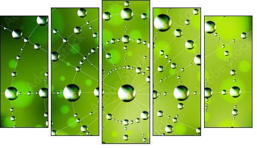 Abstract spider web with dew drops - Five-piece canvas print, Pentaptych