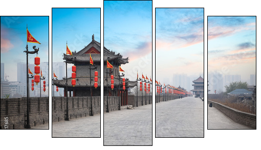 xian ancient city wall at dusk - Five-piece canvas print, Pentaptych