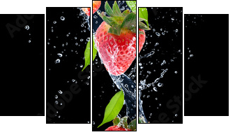 Strawberries in water splash, isolated on black background - Five-piece canvas print, Pentaptych