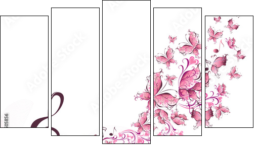 Musical notes with butterflies - Five-piece canvas print, Pentaptych