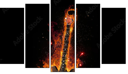 E Gitarre unter Feuer - Five-piece canvas print, Pentaptych
