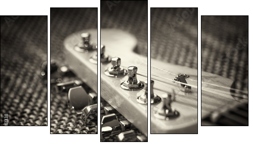 Electrical guitar headstock closeup. Sepia effect with vignette - Five-piece canvas print, Pentaptych