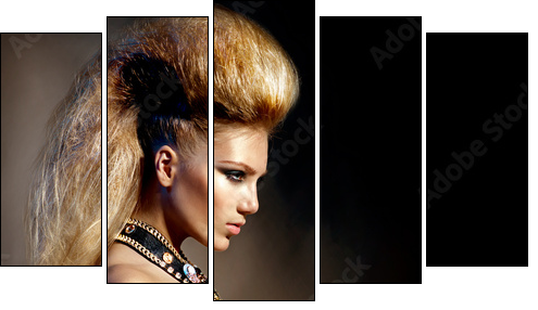 Fashion Rocker Style Model Girl Portrait. Hairstyle - Five-piece canvas print, Pentaptych