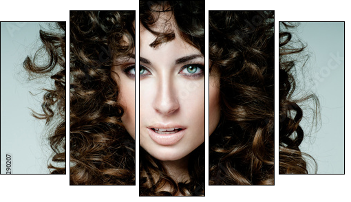beautiful brunette with curly hair - Five-piece canvas print, Pentaptych