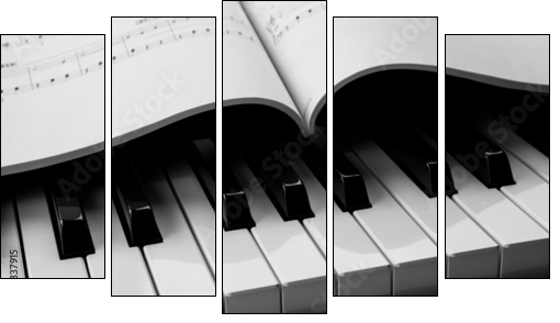 Piano keys and musical book - Five-piece canvas print, Pentaptych