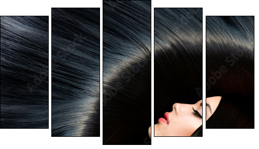 Healthy Long Black Hair. Beauty Brunette Woman - Five-piece canvas print, Pentaptych