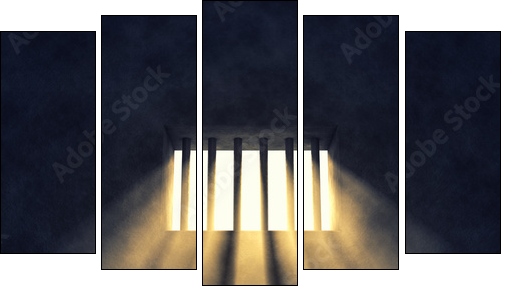 Prison cell interior , barred window - Five-piece canvas print, Pentaptych