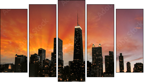 Wonderful Chicago Skyscrapers Silhouette at sunset - Five-piece canvas print, Pentaptych