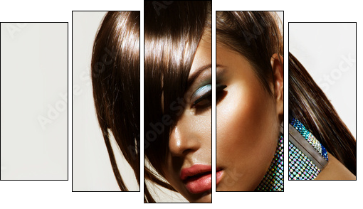 Fashion Beauty Girl. Stylish Haircut and Makeup - Five-piece canvas print, Pentaptych