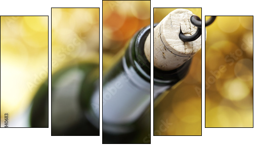 Cork screw and wine bottle - Five-piece canvas print, Pentaptych