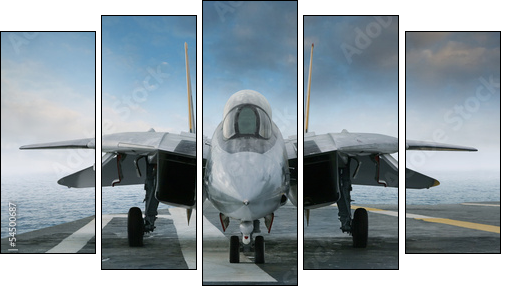 F-14 jet fighter on an aircraft carrier deck viewed from front - Five-piece canvas print, Pentaptych
