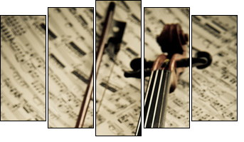 Geige mit Bogen und Notenblatt - Five-piece canvas print, Pentaptych