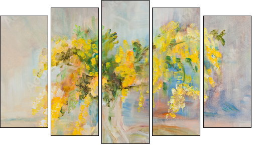 Mimosa bouquet - Five-piece canvas print, Pentaptych