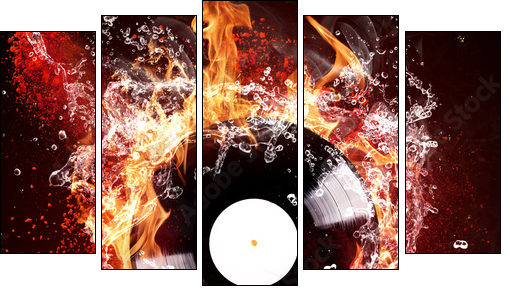 burning vinyl disc - Five-piece canvas print, Pentaptych
