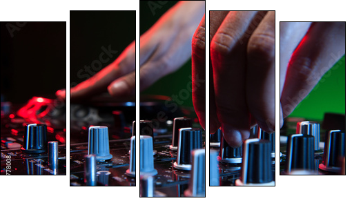 DJ at work. Close-up of DJ hands making music - Five-piece canvas print, Pentaptych