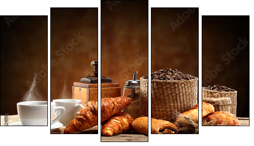 brown background and warm coffee - Five-piece canvas print, Pentaptych