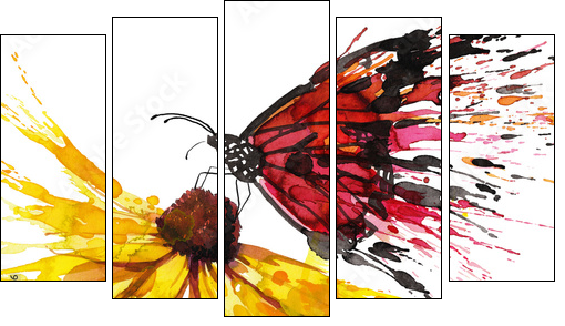 Butterfly on the flower - Five-piece canvas print, Pentaptych