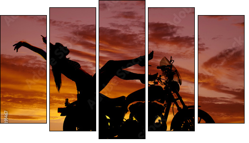 silhouette woman motorcycle heels up hands back - Five-piece canvas print, Pentaptych