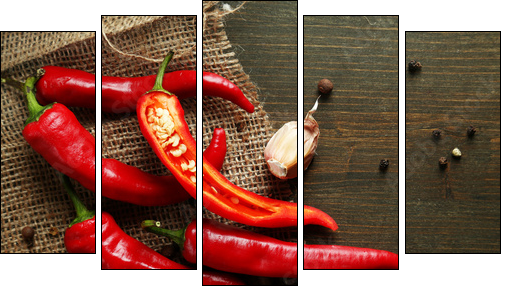 Red hot chili peppers  and garlic, - Five-piece canvas print, Pentaptych