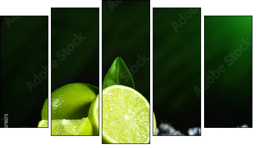 Fresh limes with leaves - Five-piece canvas print, Pentaptych