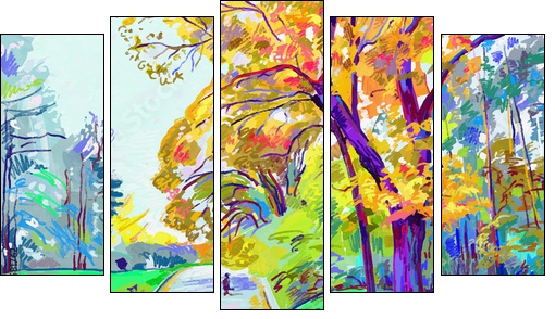original digital painting of autumn landscape, vector version, a - Five-piece canvas print, Pentaptych