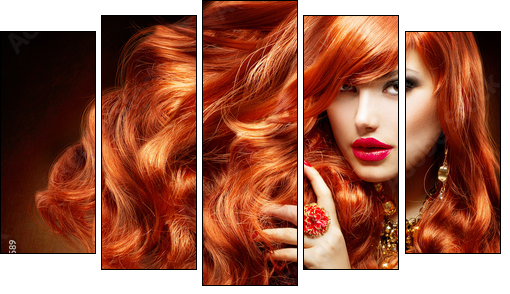 Long Curly Red Hair. Fashion Woman Portrait - Five-piece canvas print, Pentaptych