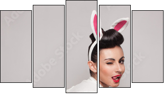 playful bunny girl winking and tongue out. pinup style - Five-piece canvas print, Pentaptych