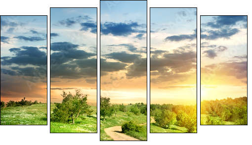 Road in the evening - Five-piece canvas print, Pentaptych