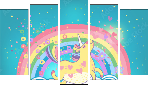 Unicorn rainbow in the clouds - Five-piece canvas print, Pentaptych