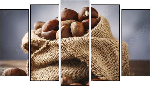 chestnuts in jute - Five-piece canvas print, Pentaptych