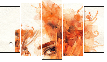 Beautiful woman. watercolor illustration - Five-piece canvas print, Pentaptych