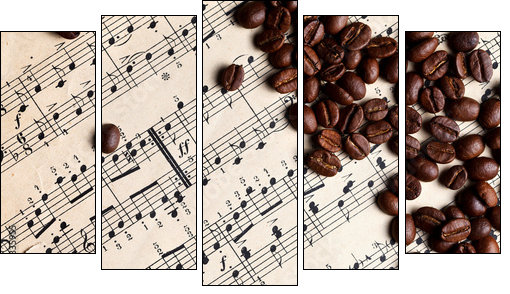 Music and coffe beans - Five-piece canvas print, Pentaptych