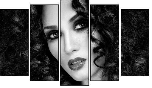 beautiful brunette with gorgeous curly hair - Five-piece canvas print, Pentaptych