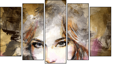 Beautiful woman face. watercolor illustration - Five-piece canvas print, Pentaptych
