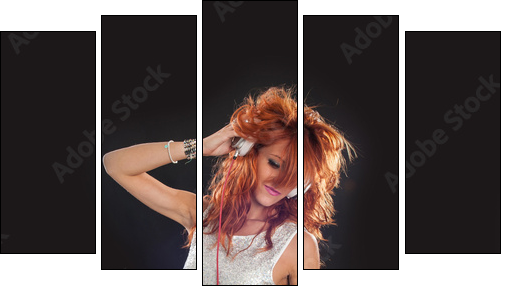 Young sexy deejay woman against black background. - Five-piece canvas print, Pentaptych