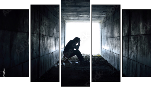depressed man sitting in the tunnel - Five-piece canvas print, Pentaptych