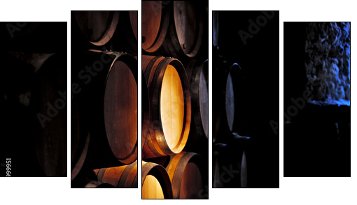 Barrel of wine in winery. - Five-piece canvas print, Pentaptych