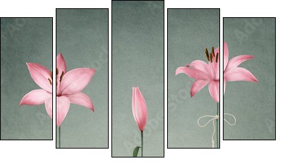 Three pink lily - Five-piece canvas print, Pentaptych